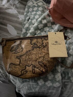 Patricia Nash Brown Map-Print Leather Crossbody belt bag